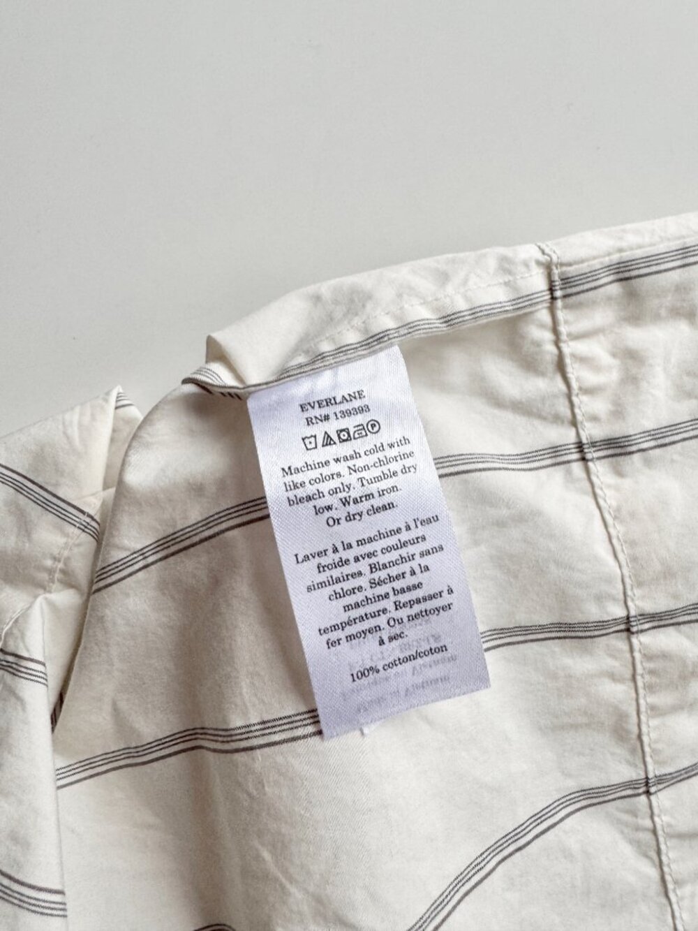 EVERLANE Ivory Striped Cotton Poplin Open Back Breeze Shirt Blouse, Size XS - Picture 16 of 16